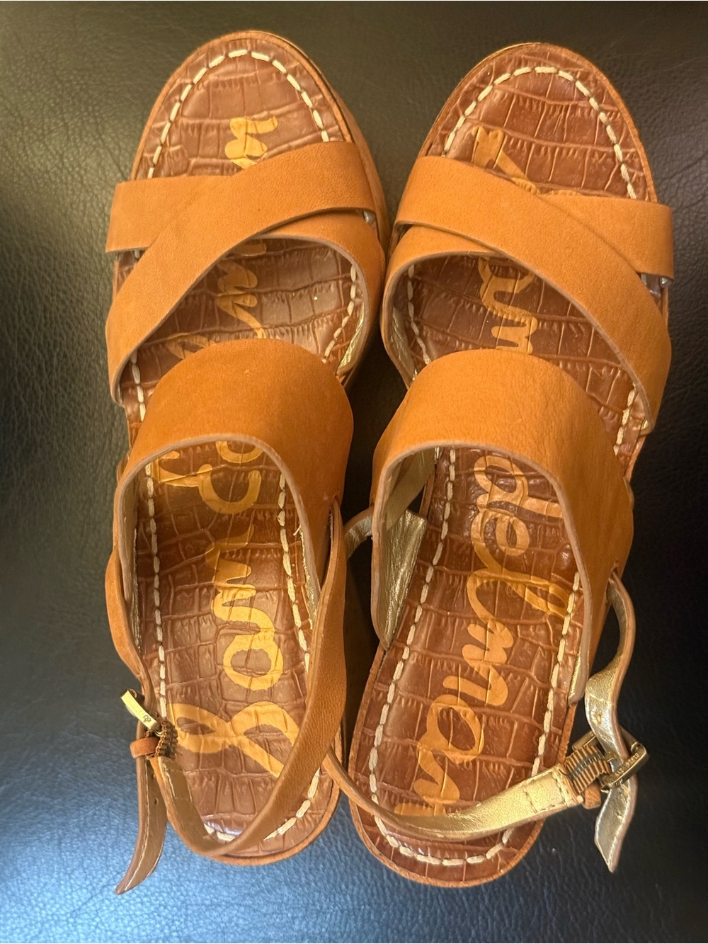 Sam Edelman Tan Suede Crossover Slingback Platform Sandals